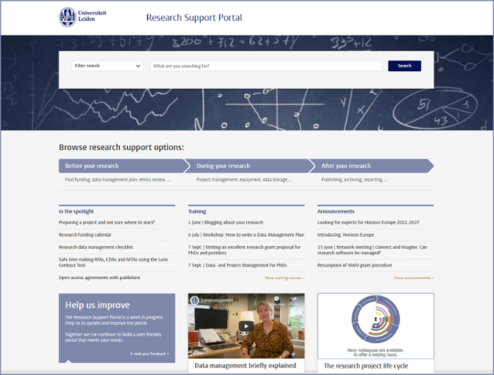Screenshot of the research support portal.